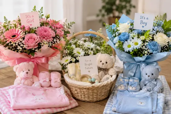 New Baby Flowers and baby girl, baby boy, and gender-neutral flower and gift arrangements
